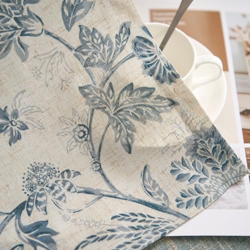 Blue Floral Linen Curtains 84 Inch Vintage Back Tab 2 Panels (*Jacobean Blue on Beige / 50"W x 84"L (Pack of 2))