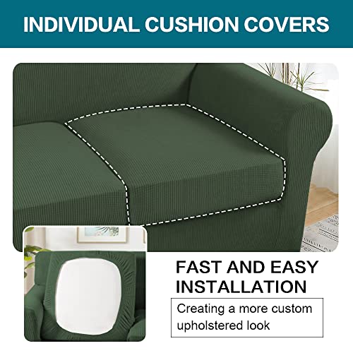 3 Piece Sofa Covers for 2 Cushion Couch Sofa Slipcover Soft Couch Cover for Dogs (Sofa (2 Cushion) / Bronze Green)