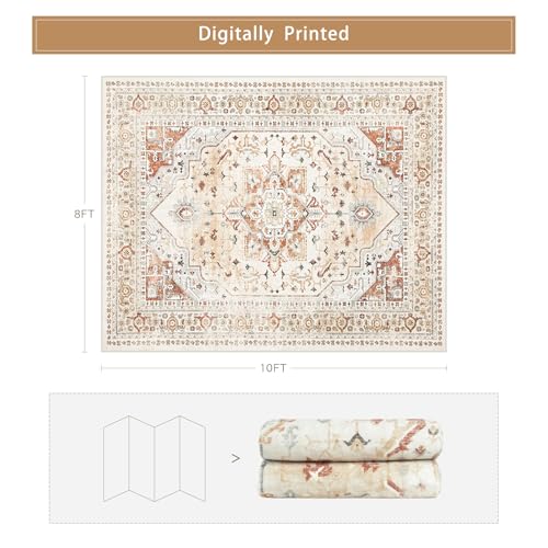 Orange Red 8x10 Washable Area Rugs for Living Room (8' x 10' (Rectangular) / Orange-cream-brick Red-grey)