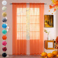 Solid Sheer Rod Pocket Curtain Voile Draperies 2 Panels White Beige Black Grey Coffee 52 Inch Width 54 Inch Long 1 Pair for Kitchen Bedroom Children Living Room Yard (Orange Red / 52"W x 54"L (Pack of 2))