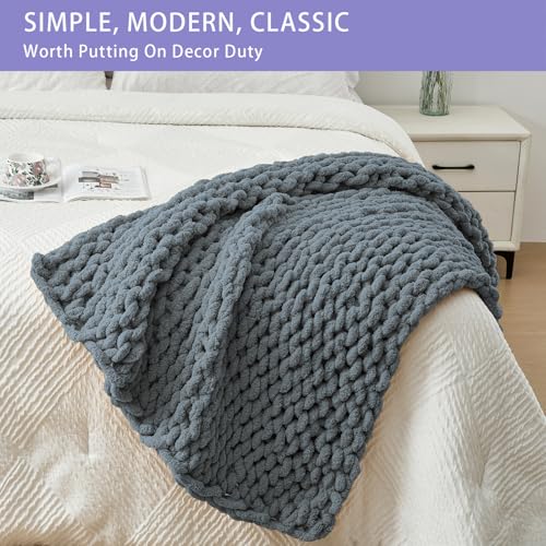 Chunky Knit Throw Blanket for Couch (Iron Gray / 40"x40" (Small Size Throw）)