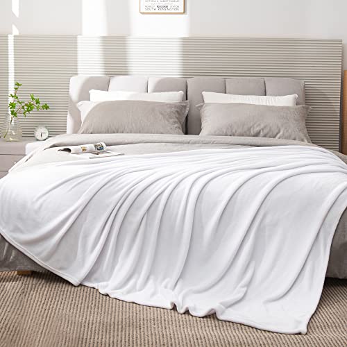 Fleece Blanket Soft Plush King Size Bed Blanket White 108"x90" (White / King(108"x90"))