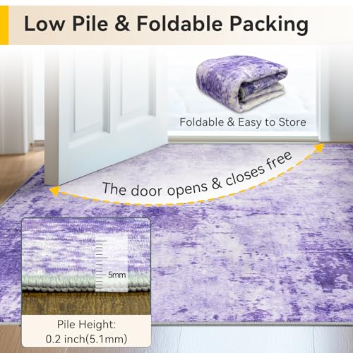 Washable Round 8ft Area Rug for Living Room Purple (Purple/Gray/Pink/White / 8' (Round))