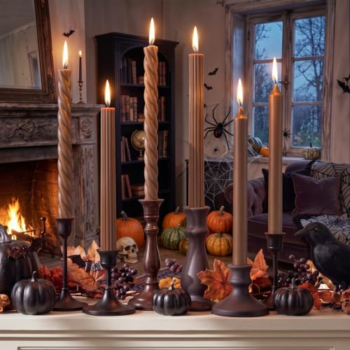 6 Pack 10" Brown Taper Candles Unscented Dripless Halloween Decor (Brown)