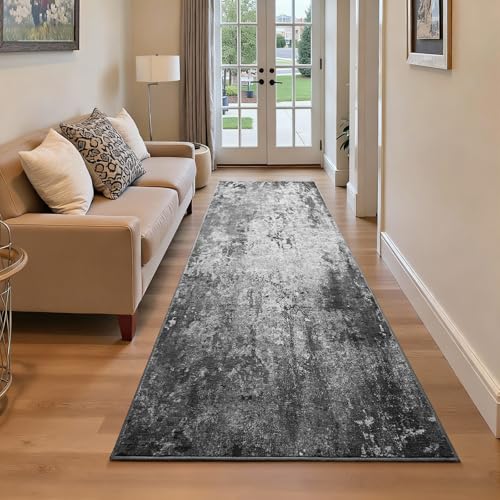 2x6 Black Rug Runners for Hallways Kitchen Runner Rug Non Slip Washable Black Long Runner Rugs with Rubber Backing Soft Abstract Carpet Runner for Bedroom (Black / 2' x 6' (Runner))
