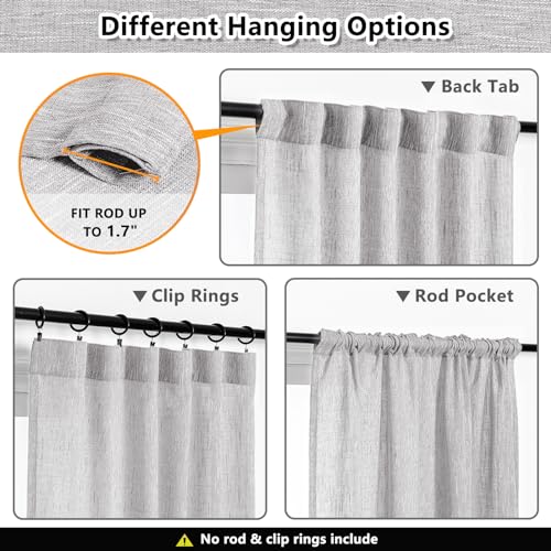 90 Inch Farmhouse Curtains for Living Room (50"W x 90"L (Pack of 2) / Light Grey)