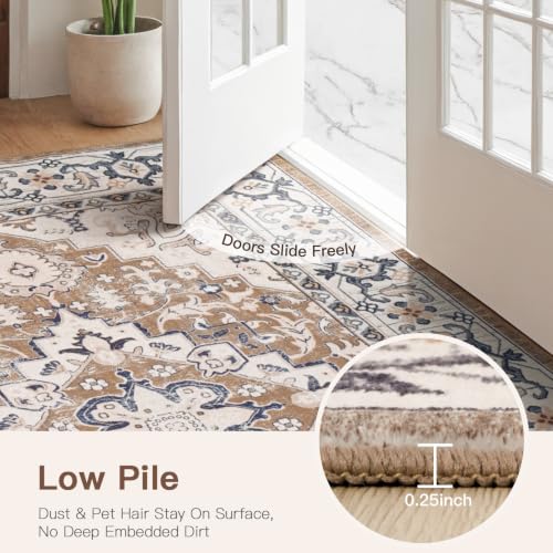 2'6" x 14' Hallway Kitchen Washable Runner Rug (Floral Brown / 2'6 x 14' (Runner))
