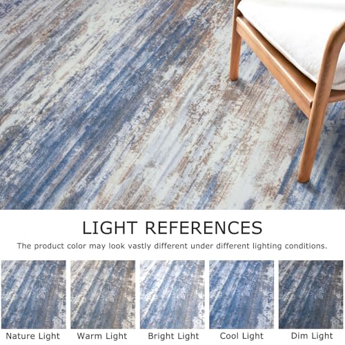 Modern Abstract Washable Rug Runner 2.6x14 Hallway Rug Runner Non (Blue Rust White / 2'8" x 14' (Runner))
