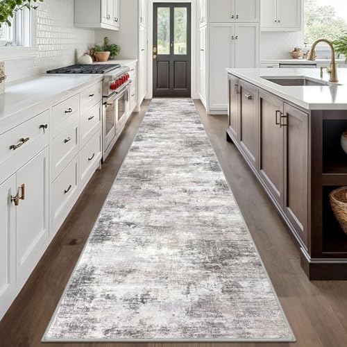 Abstract Runner Rug 3x20 Ft Extra Long Washable Runners for Hallways (Ash Grey/Beige / 3' x 20' (Rectangular))
