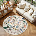 Washable Floral Round Rugs for Bedroom (4' (Round) / Cream/Floral)