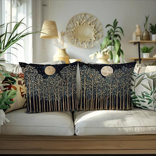 Rustic William Morris Night Moon Forest Green Decor Pillow Covers 18x18 Set of 2 (Forest-forest Moon -12 / 18" x 18" (Pack of 1))