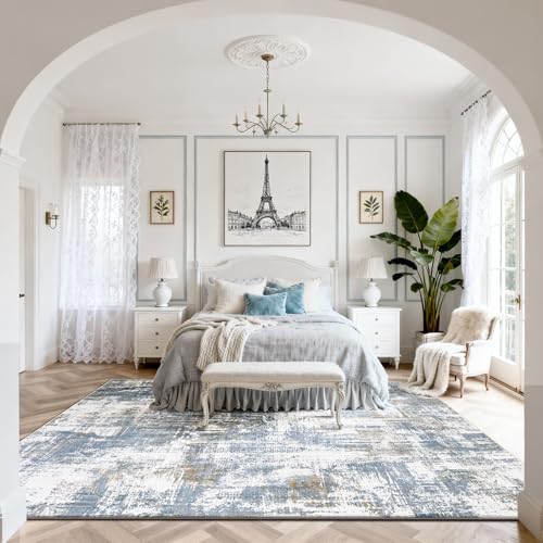 8x10 Washable Area Rugs for Living Room (8' x 10' (Rectangular) / Blue-white-reddish Brown)