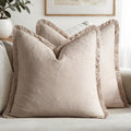 Boho Natural Linen Fringe Decorative Throw Pillow Covers 18x18 (18" x 18" (Pack of 2) / Natural Linen)