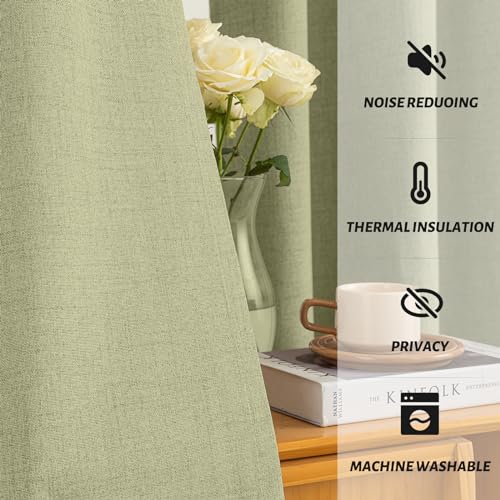 Sage Linen Textured Curtains 72 Inches Long for Living Room (Linen Sage / 52"W x 72"L (Pack of 2))