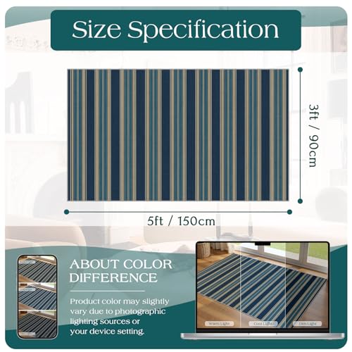 3x5 Striped Entry Rug (Striped - Navy Blue/Taupe / 3' x 5' (Rectangular))