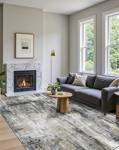 Washable 5x7 Area Rugs for Living Room Modern Abstract Rug (Black Gold / 5' x 7' (Rectangular))