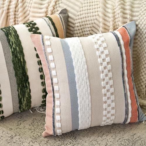 Boho Throw Pillow Covers 18x18 Inch Set of 2 (Orange Blue / 18" x 18" (Pack of 2))