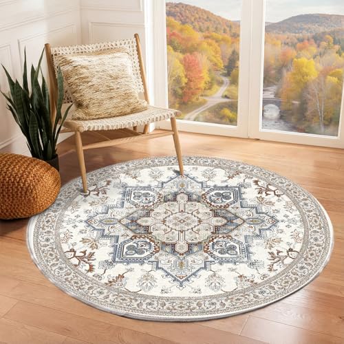 Soft Area Rugs 3' (3' (Round) / Cream White & Blue)