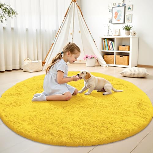Yellow Round Rugs for Bedroom (6 Ft Round / Yellow)
