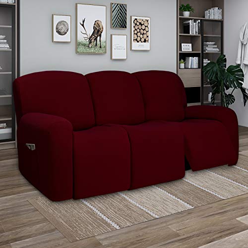 Super Stretch 3 Seats Recliner Sofa Couch Cover with Pocket (Large Recliner Sofa / Wine)