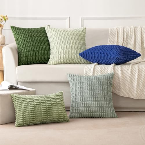 Corduroy Decorative Throw Pillow Covers 18x18 Moss Green Pack of 2 (Moss Green / 18" x 18" (Pack of 2))