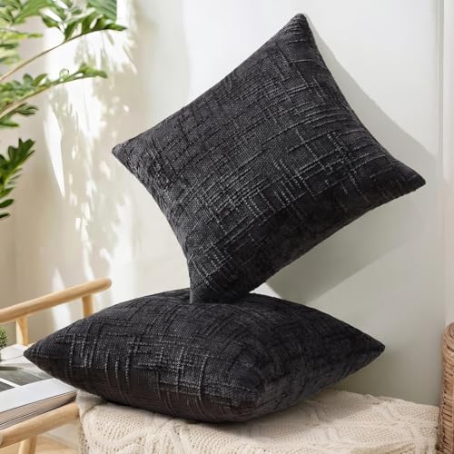 Textured Chenille Throw Pillow Covers 12x20 Set of 2 Black (Charcoal / 20" x 12" (Pack of 2))