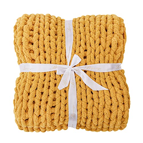 Chunky Knit Throw Blanket for Couch (Mustard Yellow / 40"x60" (Medium Size Throw）)