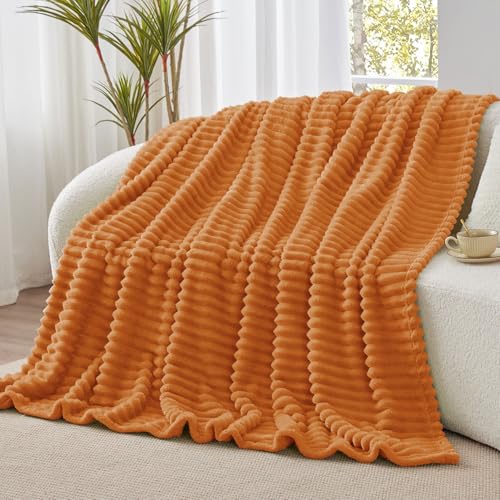 Ribbed Fleece Fall Twin Blanket (Burnt Orange / Twin(60"x80"))