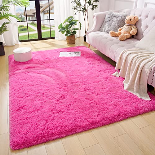Shag Fluffy Area Rug for Bedroom Living Room (5'3" x 7'7" (Rectangular) / Hot Pink)