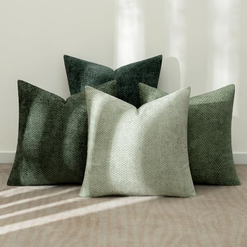 Soft Decorative Chenille Pillow Covers Forest Green 16x16 Pack of 4 (16" x 16" (Pack of 4) / Green)