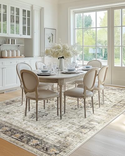 Amada 6x9 Washable Area Rug for Dining Room (6' x 9' (Rectangular) / Grey/Beige)