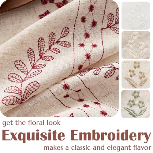 Floral Linen Curtains 96 Inch Farmhouse Back Tab 2 Panels (Red / 50"W x 96"L (Pack of 2))