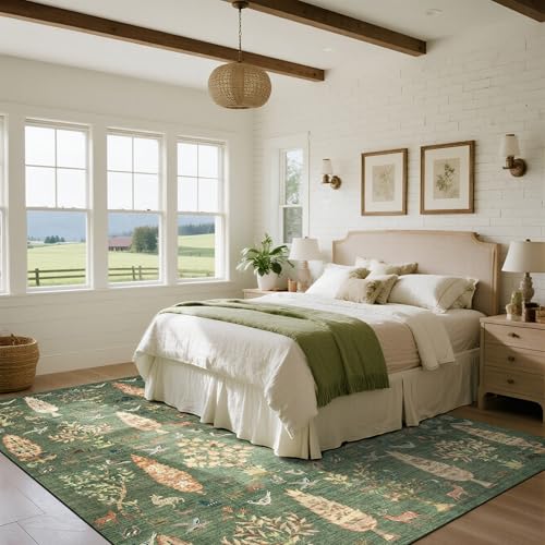 Washable Rugs 8x10 Area Rug for Living Room (8' x 10' (Rectangular) / Tree of Life-green)