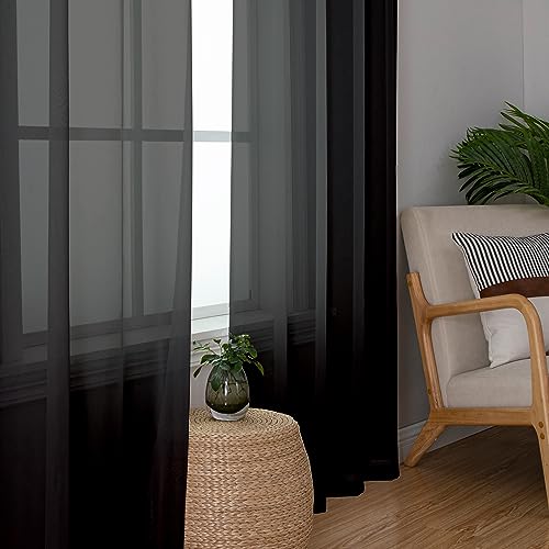 Black Sheer Curtains 72 Inches Long 2 Panels for Living Room (Black / 42"W x 72"L (Pack of 2))
