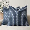 Decorative Striped Boucle Throw Pillow Covers 18x18 Dark Blue (18" x 18" (Pack of 2) / Blue Ashes)