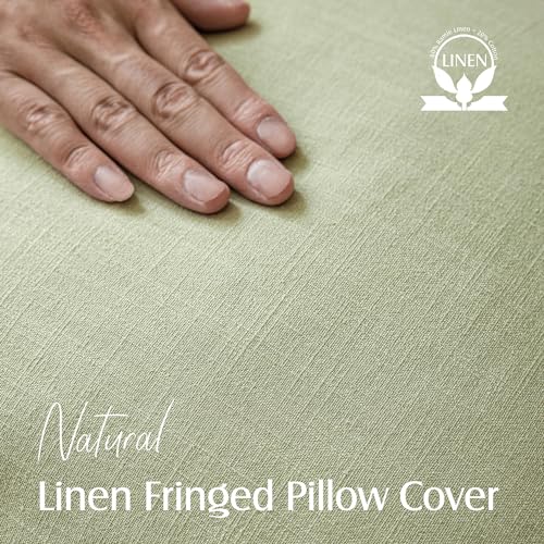 Decorative Linen Fringe Throw Pillow Covers 18×18 Light Green (18" x 18" (Pack of 2) / Seeding Green)