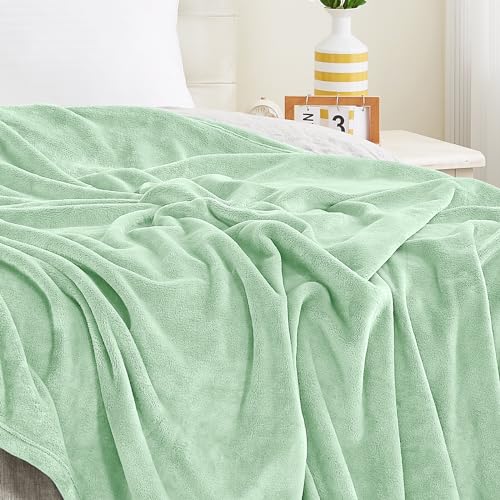 Sage Green Fleece Throw Blanket for Bed (Sage Green / Throw(50"x60"))
