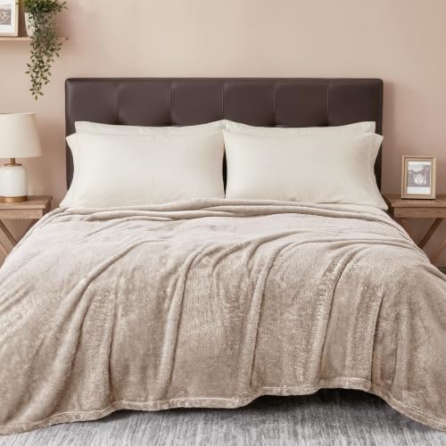 Fuzzy Plush Fleece Bed Blanket Queen Size (Camel / 90x90 IN)