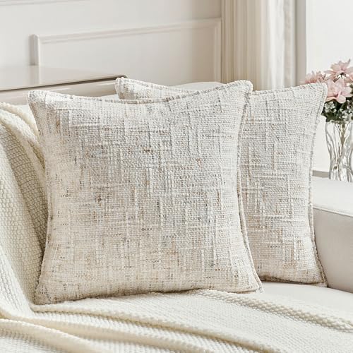 Pack of 2 Tweed Chenille Throw Pillow Covers 24x24 Inch (Cream / 24" x 24" (Pack of 2))
