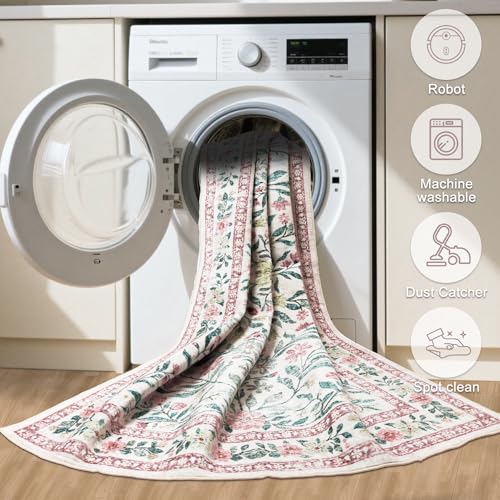 Area Rug Living Room (Pink/Green / 5' x 7' (Rectangular))