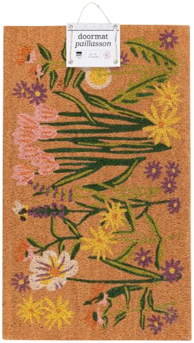 Bees & Blooms Natural Coconut Fiber Printed Doormat Vinyl Backed (Bees & Blooms / 1'6" x 2'6" (Rectangular))