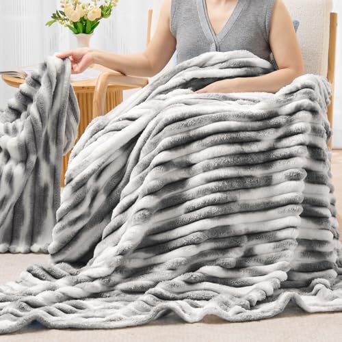 Ribbed Fleece Throw Blanket for Couch (Tie-dye Grey / Throw(50"x60"))