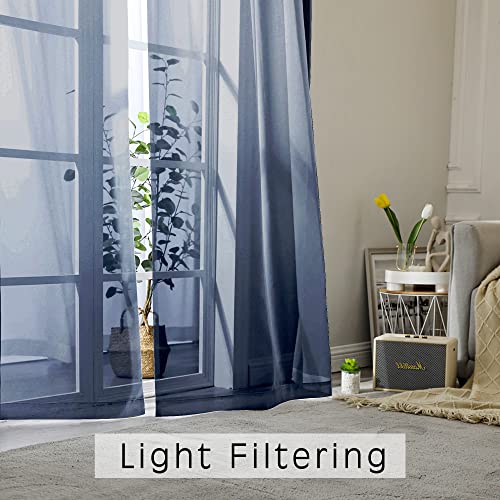 Sheer Curtains 54 inches Long 2 Panels Set (Navy Blue / 42"W x 54"L (Pack of 2))