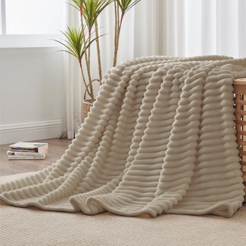 Ribbed Twin Blanket for Couch & Bed (Linen / Twin(60"x80"))
