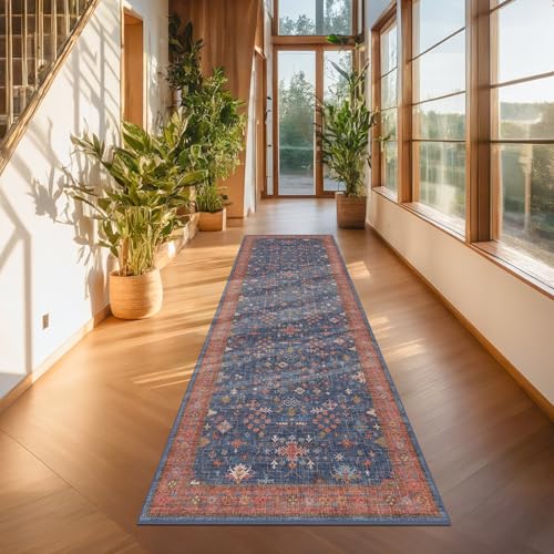 Navy Blue 2x8 Long Runner for Kitchen (2' x 8' (Runner) / Blue / Terracotta)