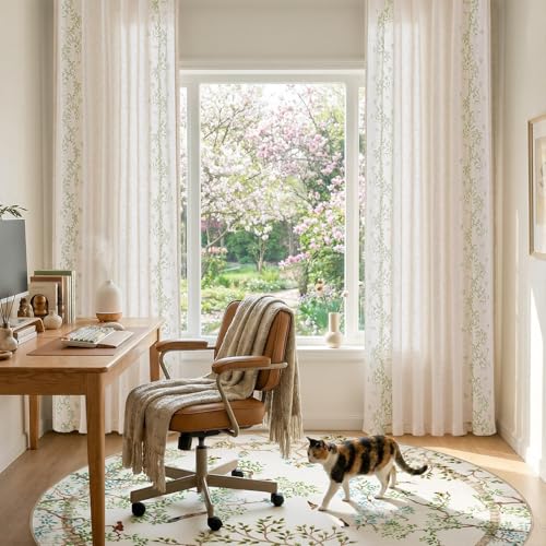 Floral Linen Curtains 84 Inch Farmhouse Back Tab 2 Panels (Vine | Sage / 50"W x 84"L (Pack of 2))