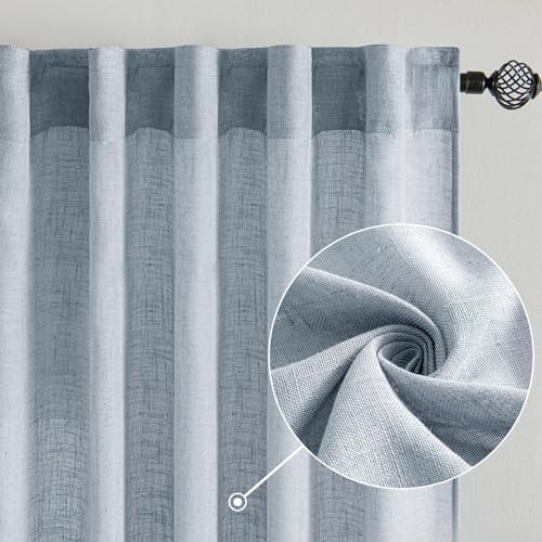 Chambray Blue Linen Curtains 52x96 Inch Long for Bedroom Living Room (52"W x 96"L (Pack of 2) / Chambray Blue)