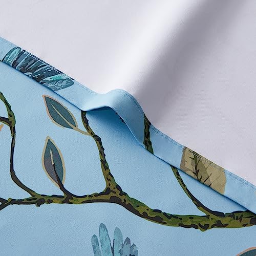 Blue Patterned Curtains 2 Pages 96 Inches Long Blackout Heat Block Farmhouse Watercolor Floral Flower Hummingbird Printed Drapes Grommet Window Treatment for Living Room (Light Blue / 52"W x 96"L (Pack of 2))
