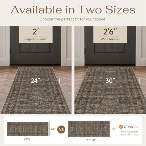 2'6x12 Dark Brown Vintage Runner Rug (Brown / 2'6" x 12' (Runner))