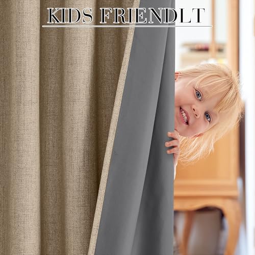 Burlap 100% Blackout Linen Curtains 72 Inch Long for Bedroom (Burlap / 52"W x 72"L (Pack of 2))